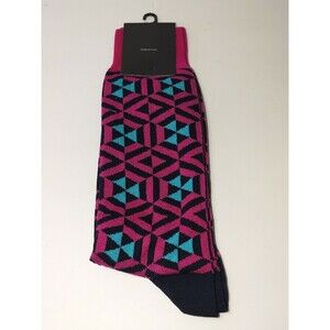 Jared Lang  Men Mercerized Cotton Socks Fuchsia Dark Blue Teal Italy One Size